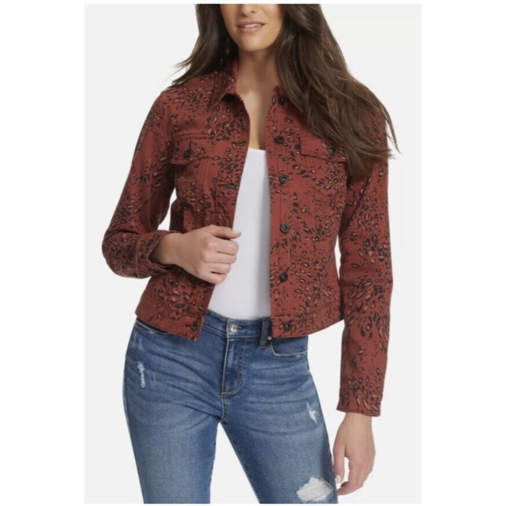 Ella Moss Woman's Cheetah Swirl Lenna Stretch Cotton Denim Stretch Jacket SZ XS